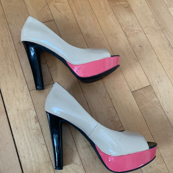 [7]👡CANDIE’S multicolour peep toe heels - Picture 2 of 14